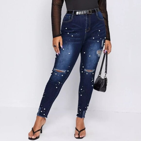 Pearl Ripped Distressed High Waist Skinny Jeans SZ 4X - Picture 1 of 8